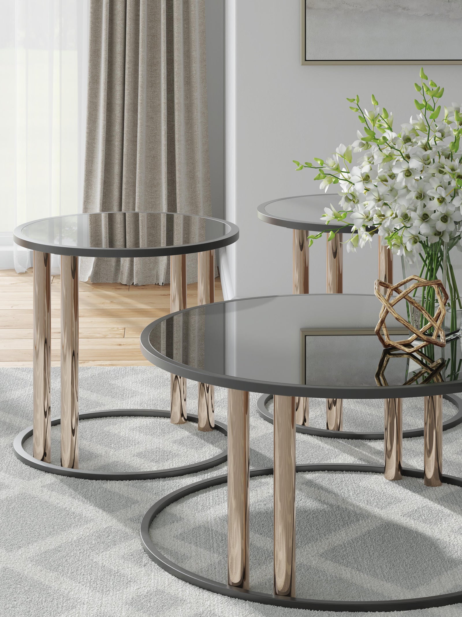 Hannerly Table (Set of 3) - Black/Gold Finish  (T219-SI) - Image 6