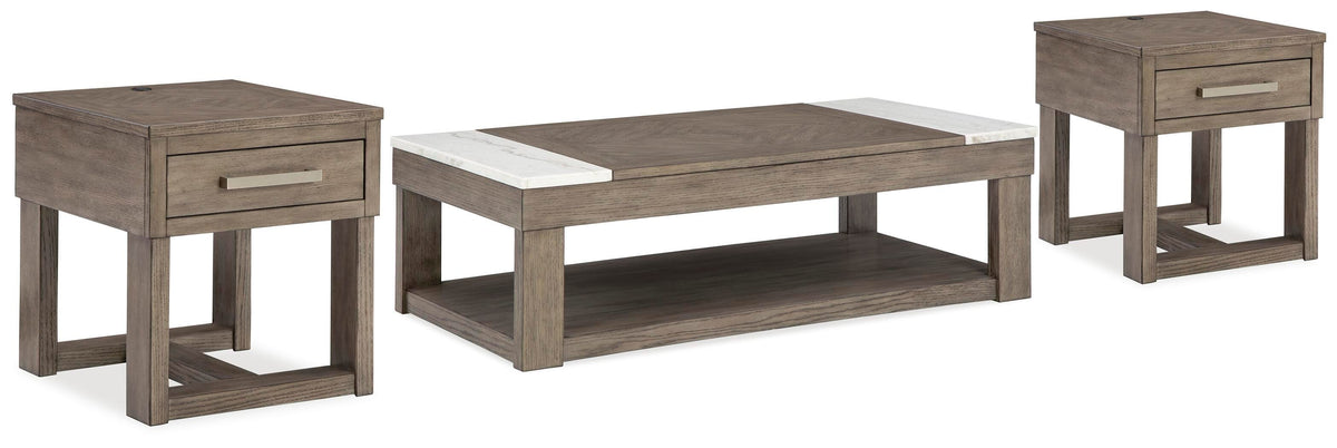 Loyaska Lift-top Coffee Table and 2 End Tables - Grayish Brown/White  (T854-SI) - Image 2