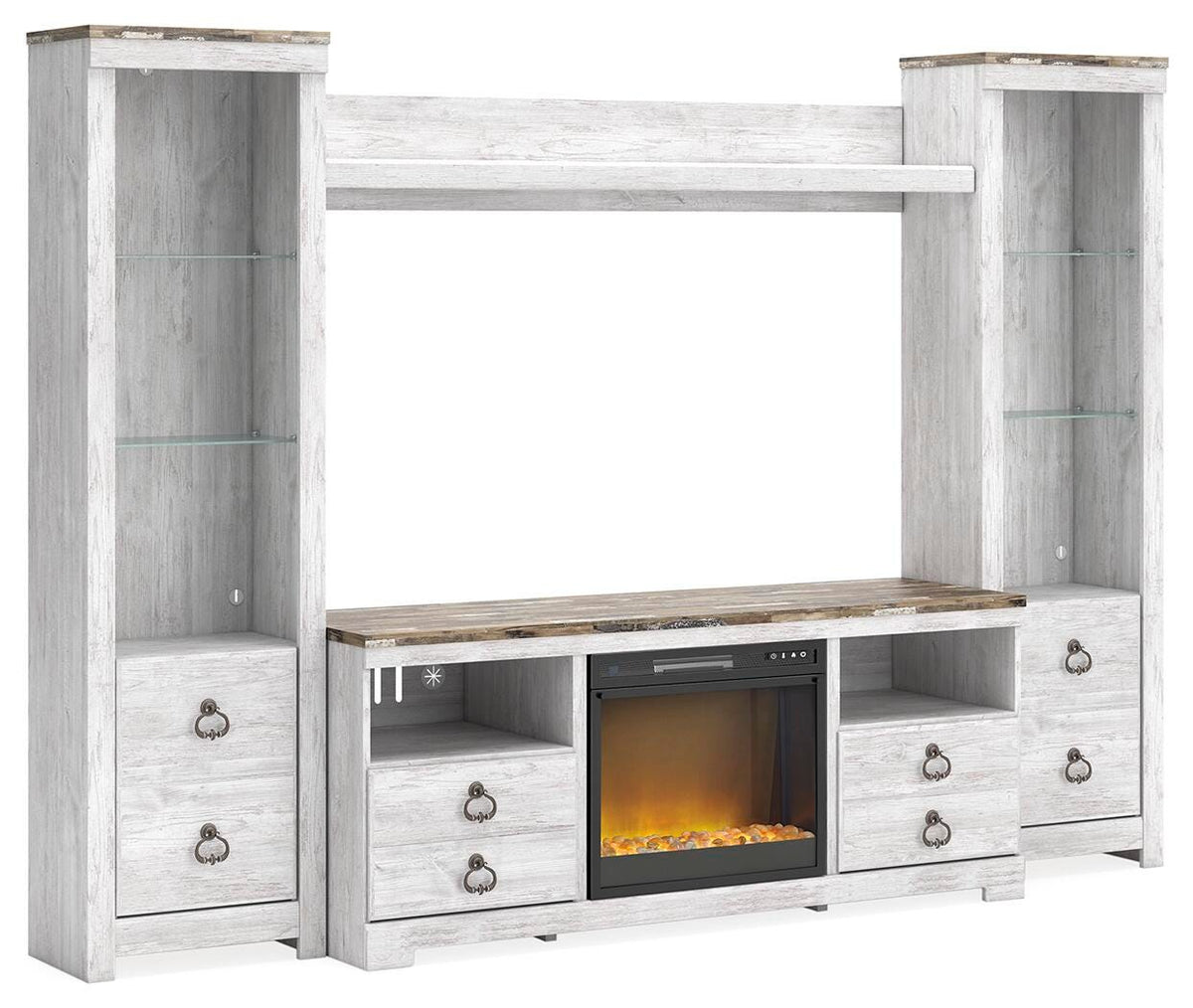 Willowton 4-Piece Entertainment Center with Electric Fireplace (W267-SI)