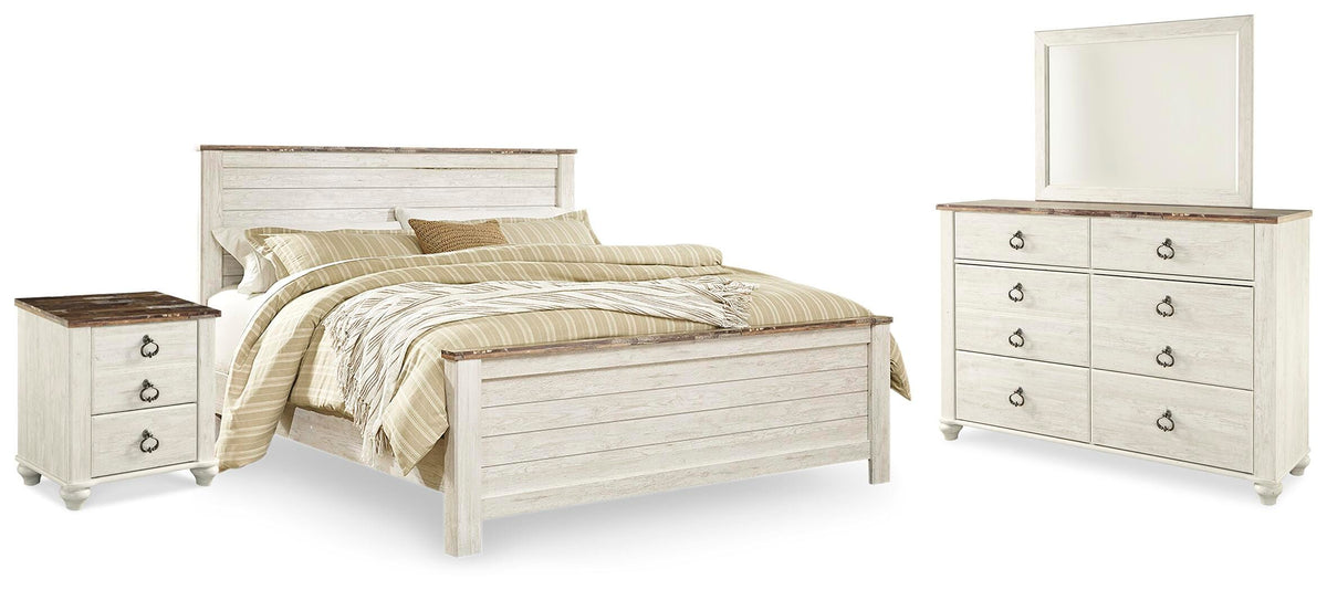 Willowton Panel Bed, Dresser, Mirror, and Nightstand - Whitewash  (B267-SI)