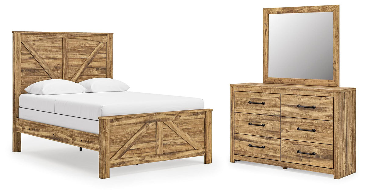 Maystonna Queen Crossbuck Panel Bed, Dresser and Mirror (PCB1580-SI)