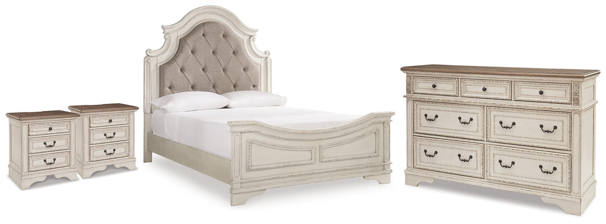 Realyn Upholstered Panel Bed, Dresser and 2 Nightstands - Two-tone  (B743-SI) - Image 2