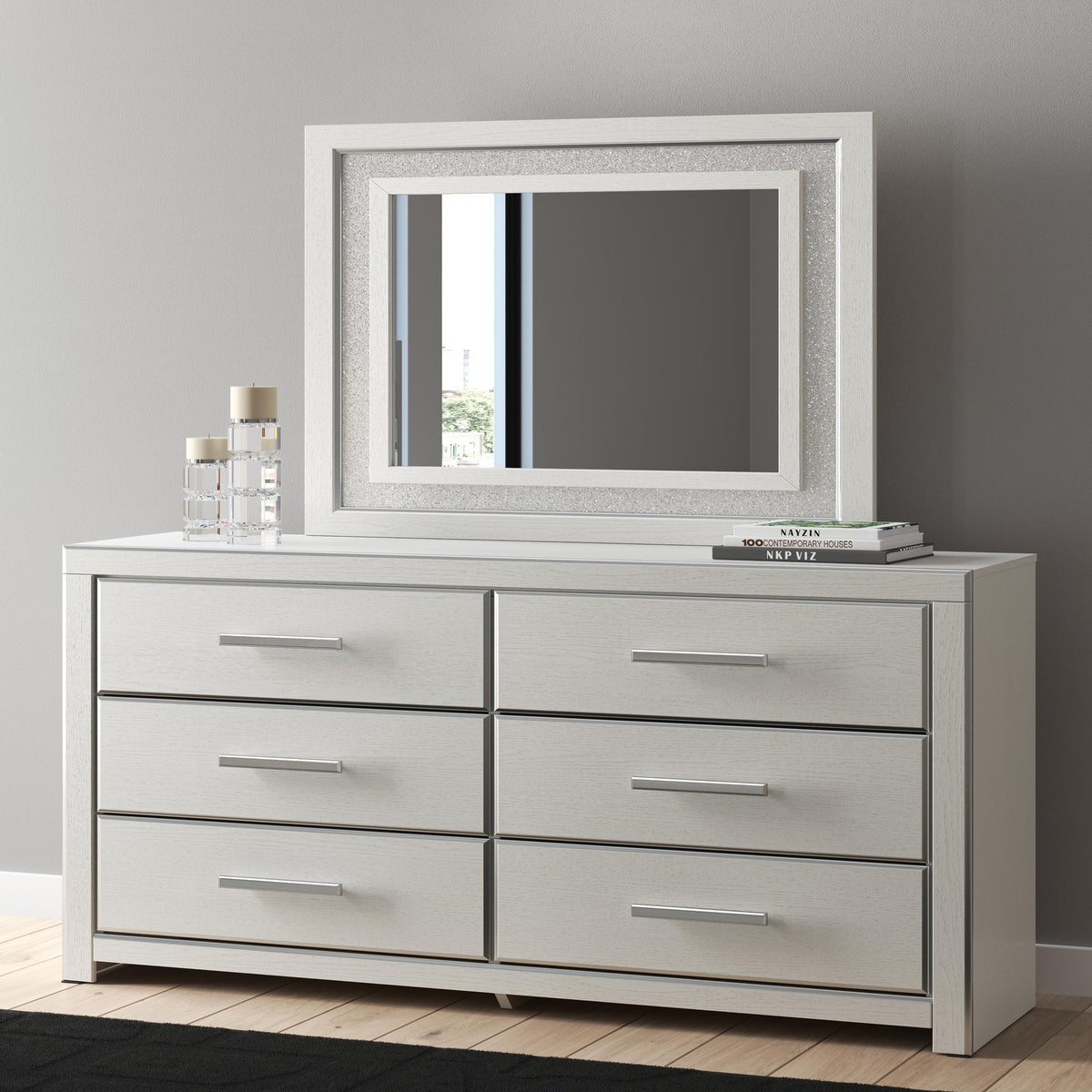 Zuraleus Queen Upholstered Panel Bed, Dresser and Mirror (PCB3381-SI) - Image 15