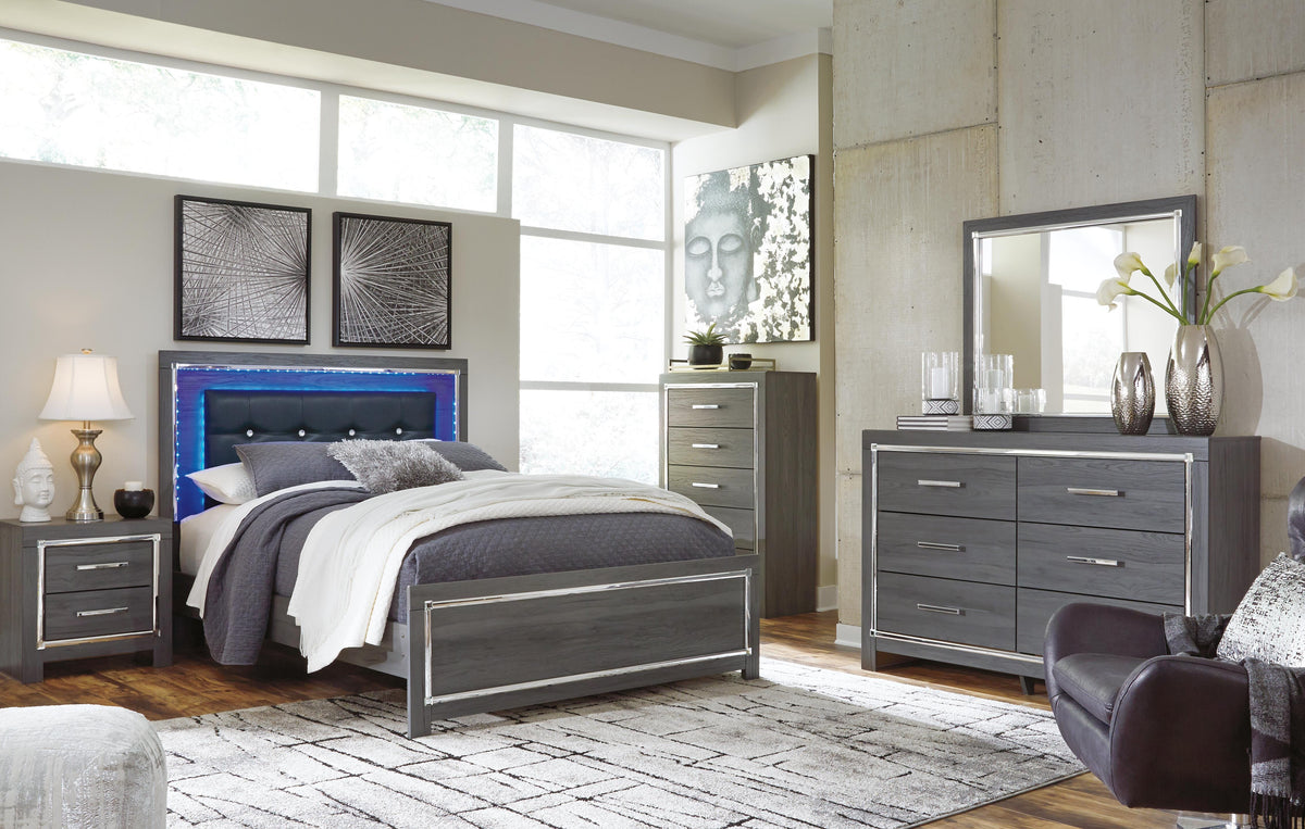 Lodanna Upholstered Panel Bed, Dresser, Mirror and 2 Nightstands - Gray  (B214-SI) - Image 11