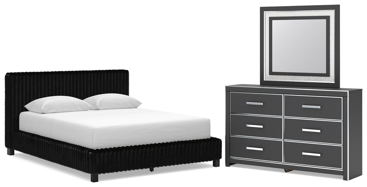 Zuraleus Queen Upholstered Bed, Dresser and Mirror (PCB3380-SI)