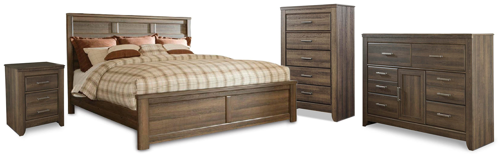 Juararo California King Panel Bed, Dresser, Chest and Nightstand (B251-SI)