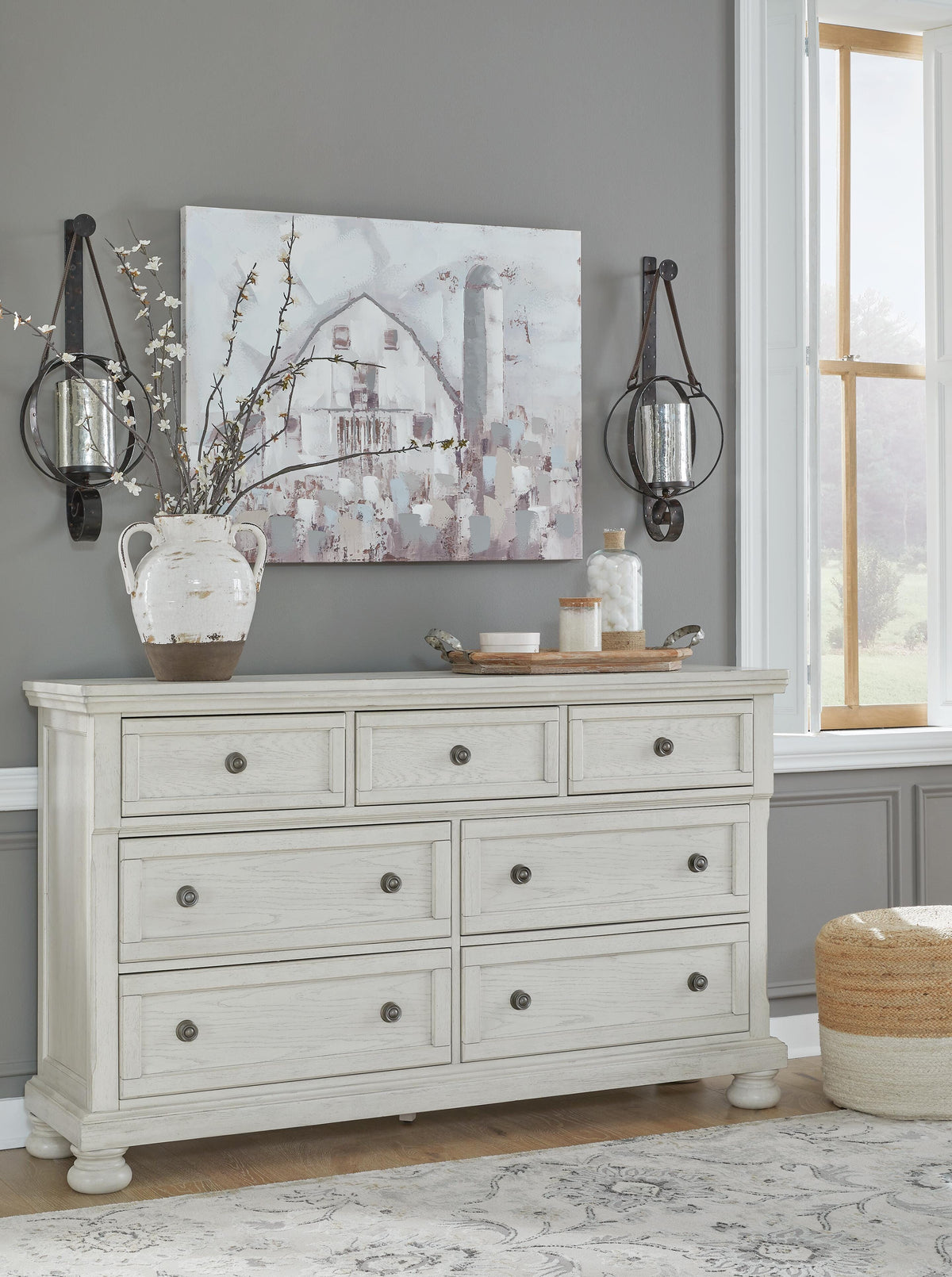 Robbinsdale Panel Bed, Dresser, Chest and 2 Nightstands - Antique White  (B742-SI) - Image 15