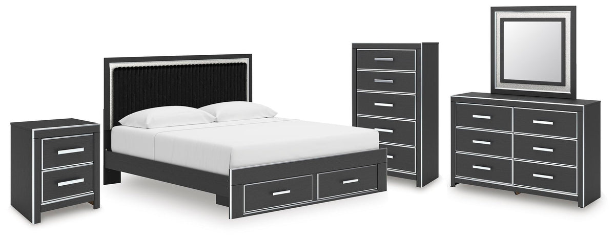Zuraleus King Storage Bed, Dresser, Mirror, Chest and Nightstand (PCB3380-SI)
