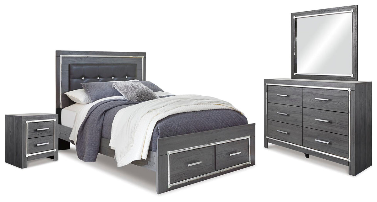 Lodanna Storage Bed, Dresser, Mirror and 2 Nightstands - Gray  (B214-SI)
