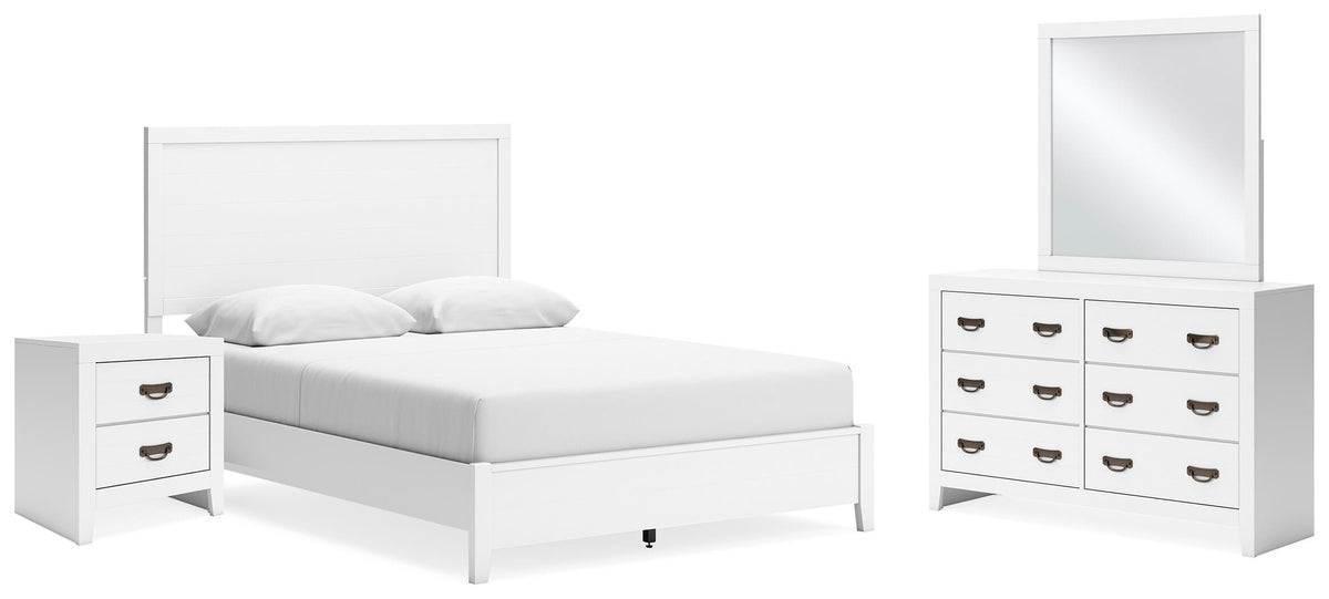 Binterglen Panel Bed, Dresser, Mirror and Nightstand - White  (B427-SI)