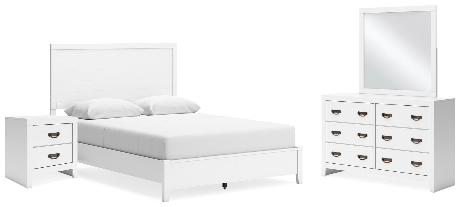 Binterglen Panel Bed, Dresser, Mirror and Nightstand - White  (B427-SI)