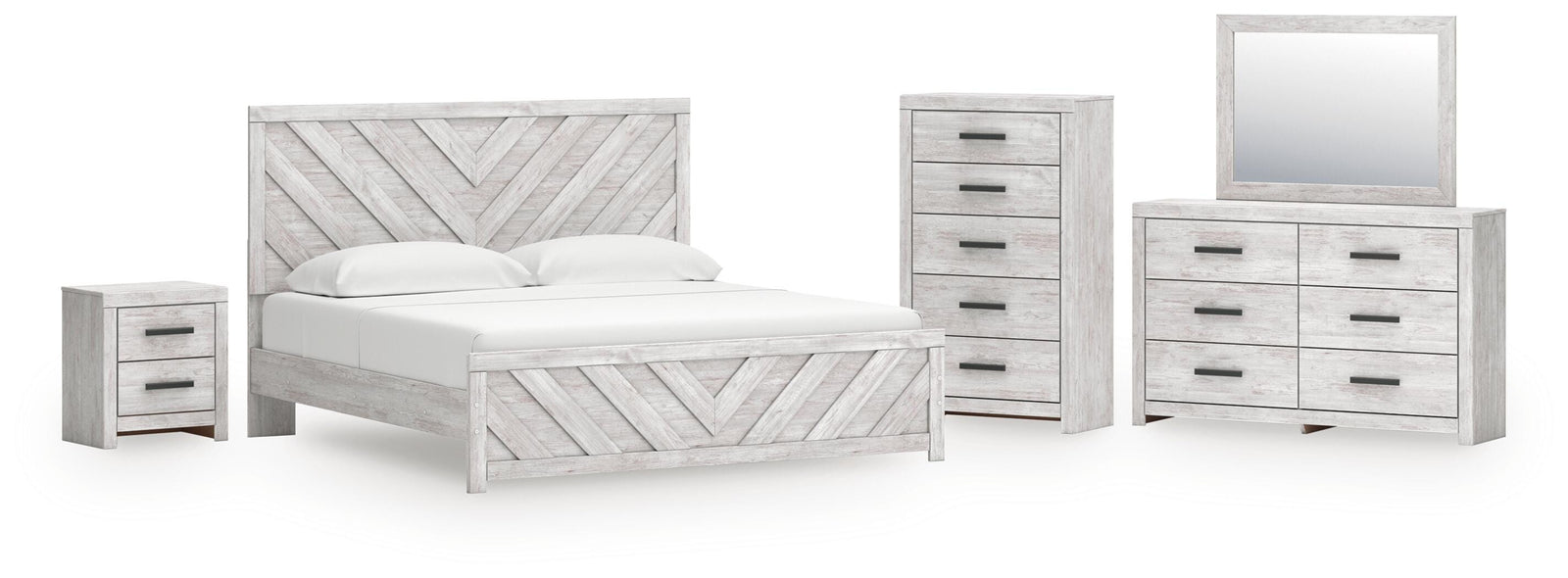 Cayboni Panel Bed, Dresser, Mirror, Chest and Nightstand (B3788-SI)