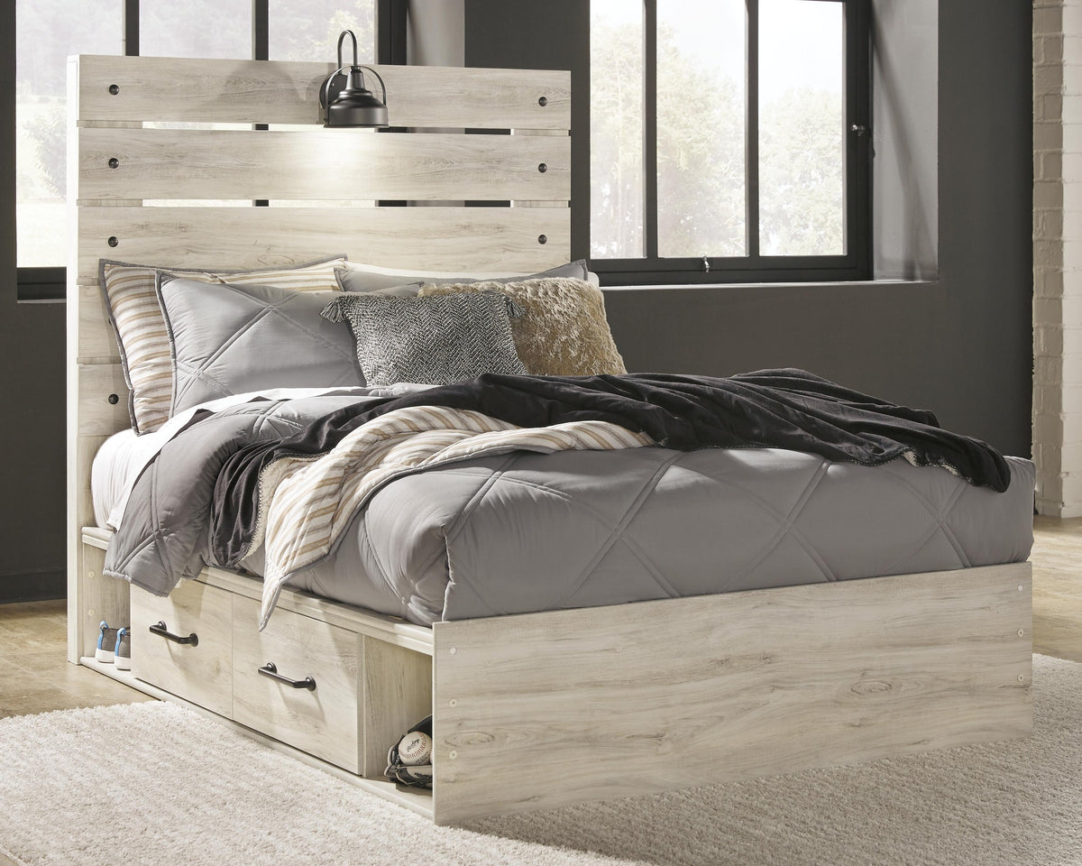 Cambeck Panel Bed with 4 Storage Drawers (Youth) - Whitewash  (B192-SI) - Image 2
