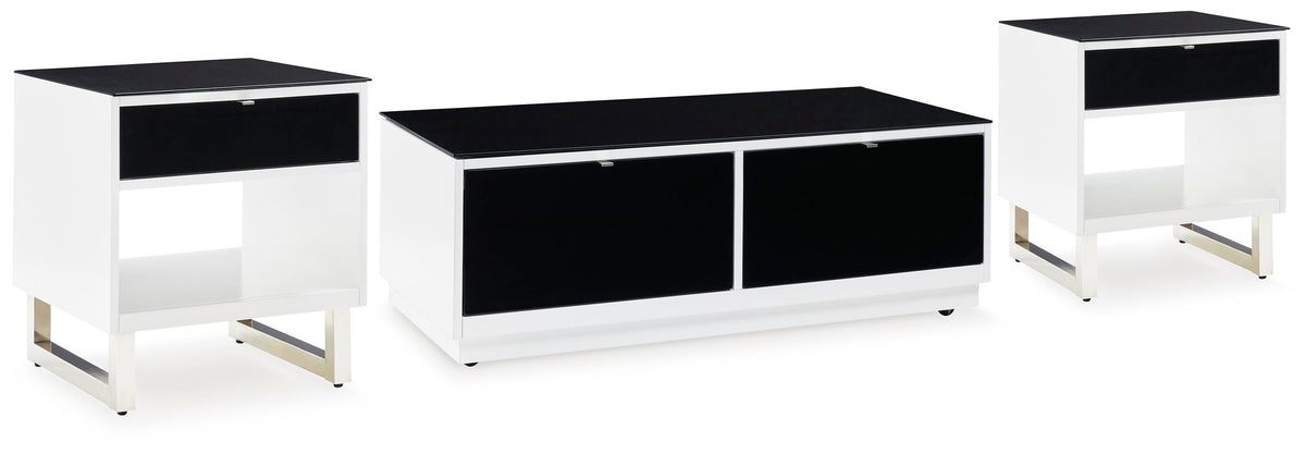 Gardoni Coffee Table and 2 End Tables - White/Black  (T756-SI)