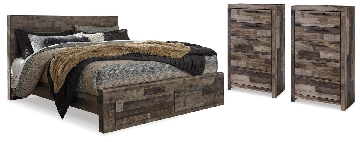 Derekson Storage Bed and 2 Chests - Multi Gray  (B200-SI)