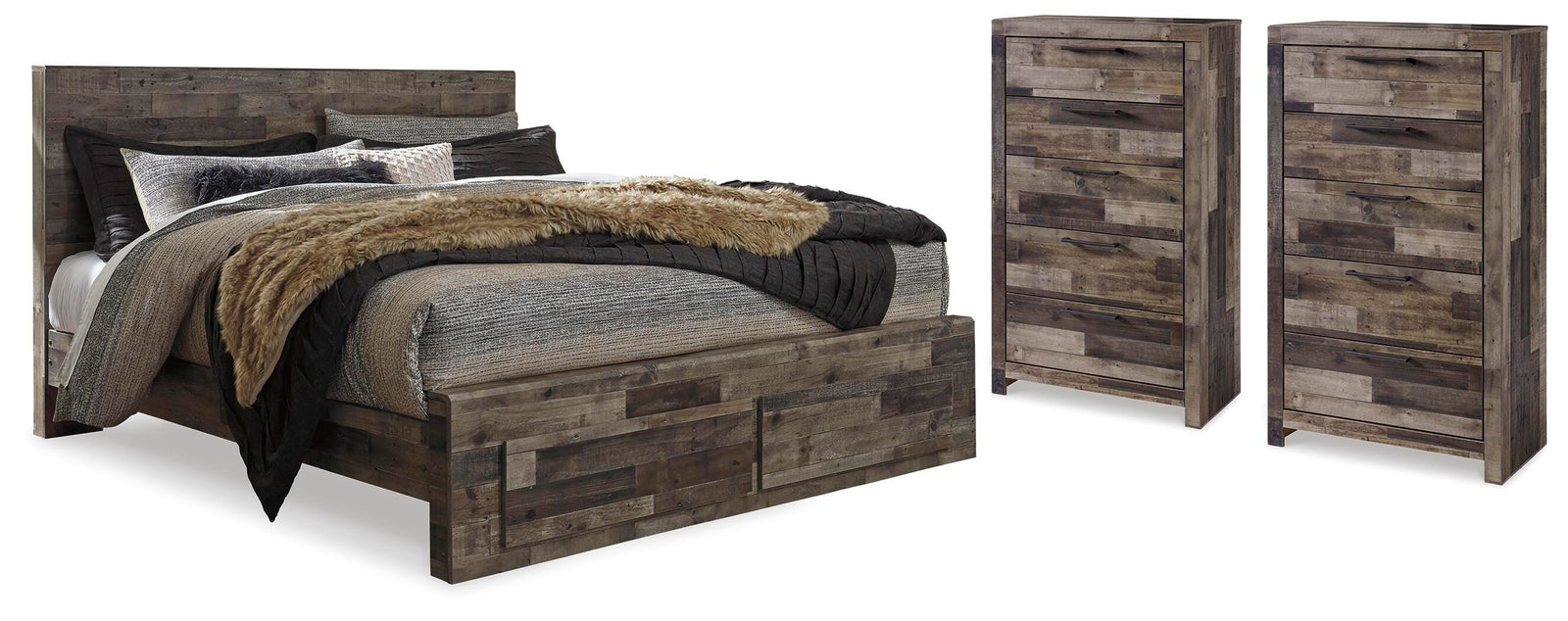 Derekson Storage Bed and 2 Chests - Multi Gray  (B200-SI)
