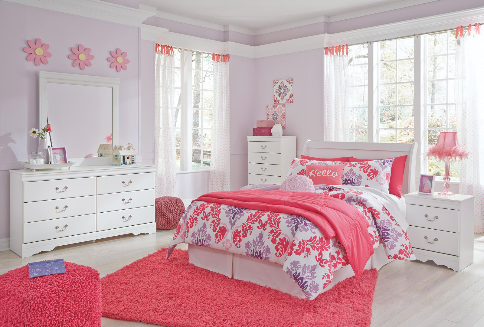 Anarasia Sleigh Headboard, Dresser and Mirror - White  (B129-SI) - Image 4