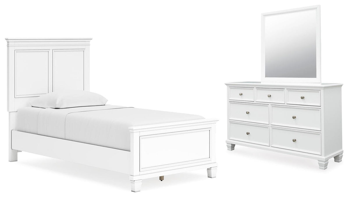 Fortman Panel Bed, Dresser and Mirror - White  (B680-SI)