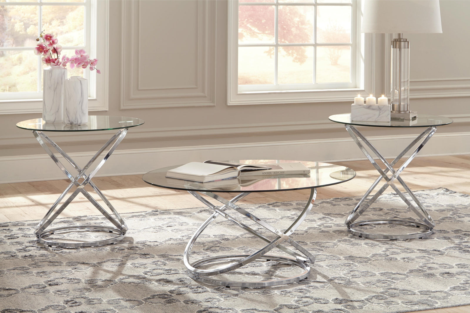 Hollynyx Table (Set of 3) - Chrome Finish  (T270-SI) - Image 3