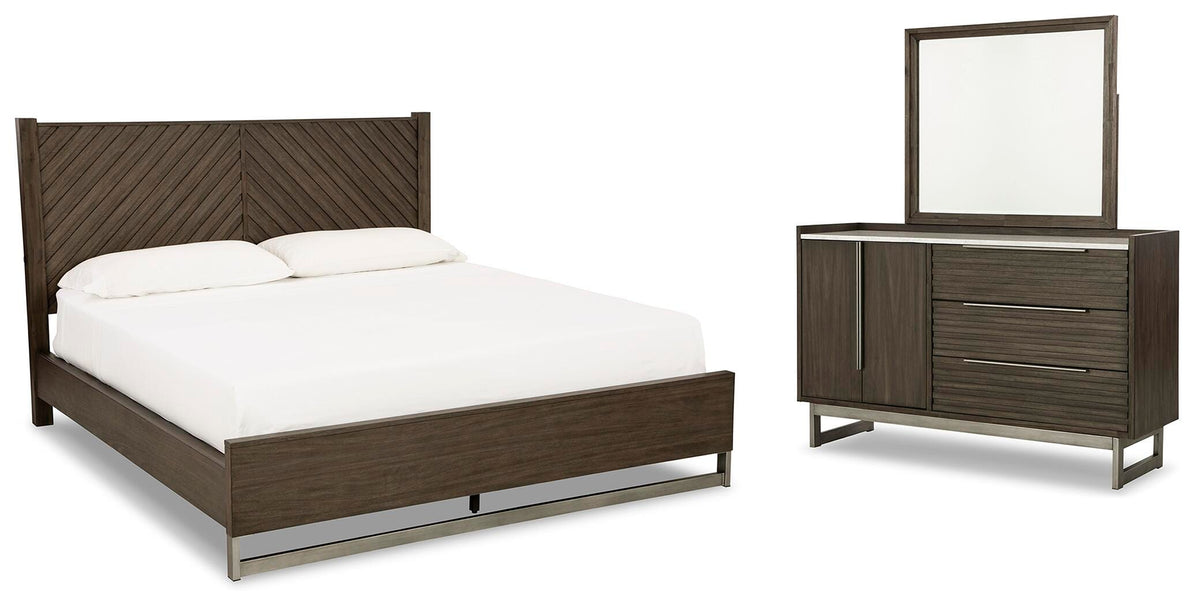 Arkenton Panel Bed, Dresser and Mirror - Grayish Brown  (B786-SI)
