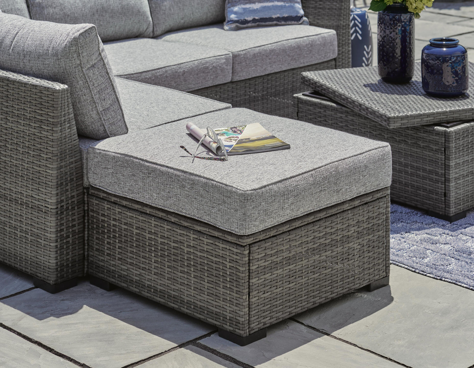 Petal Road Outdoor Loveseat Sectional/Ottoman/Table Set (Set of 4) (P297-SI) - Image 7