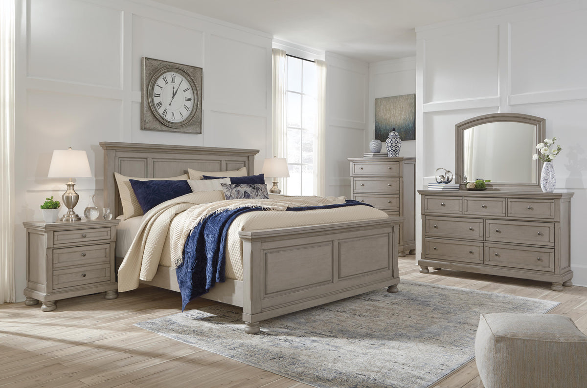 Lettner Panel Bed, Dresser, Mirror and 2 Nightstands - Light Gray  (B733-SI) - Image 6