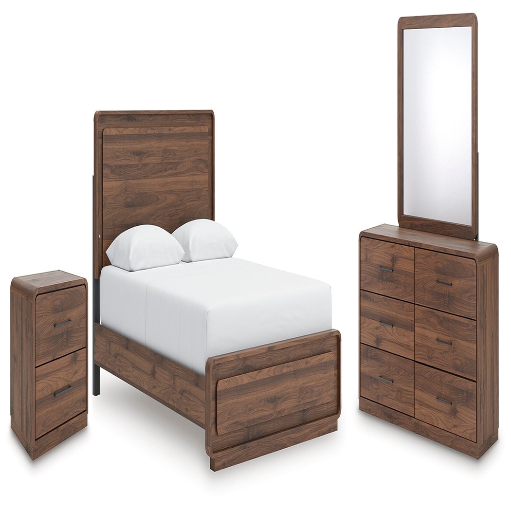 Fortlorn Queen Panel Bed, Dresser, Mirror and Nightstand (PCB386-SI)