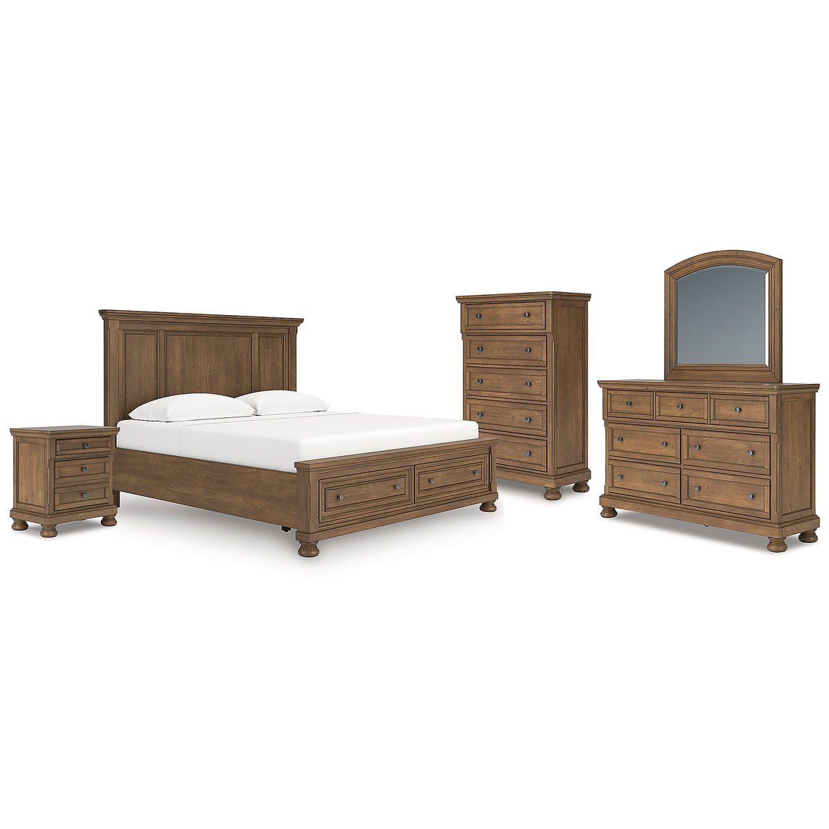 Feddinger King Panel Storage Bed, Dresser, Mirror, Chest and Nightstand (PCB779-SI)