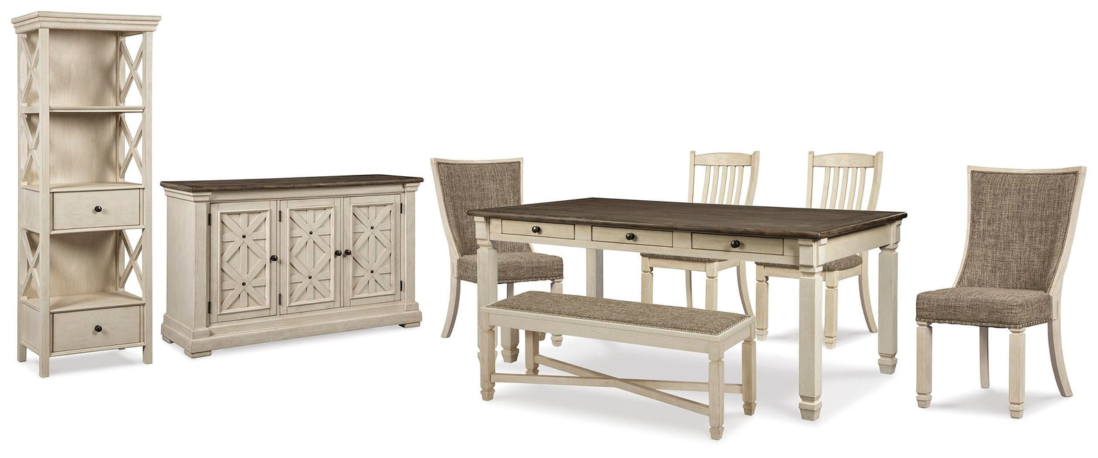 Bolanburg Dining Table, 4 Chairs, Bench, Server and Display Cabinet (D647-SI) - Image 2