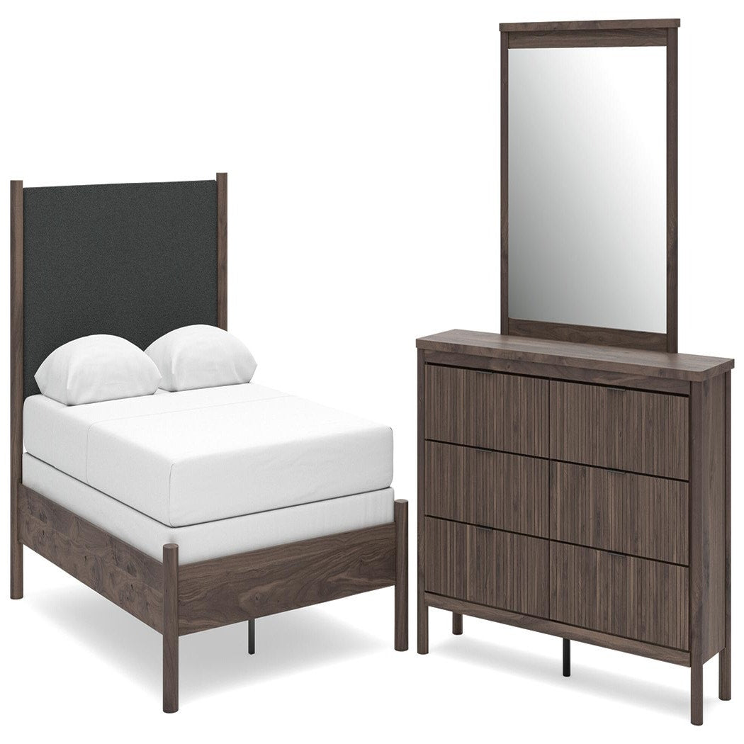 Pamytta Full Upholstered Panel Bed, Dresser and Mirror (PCB2614-SI)