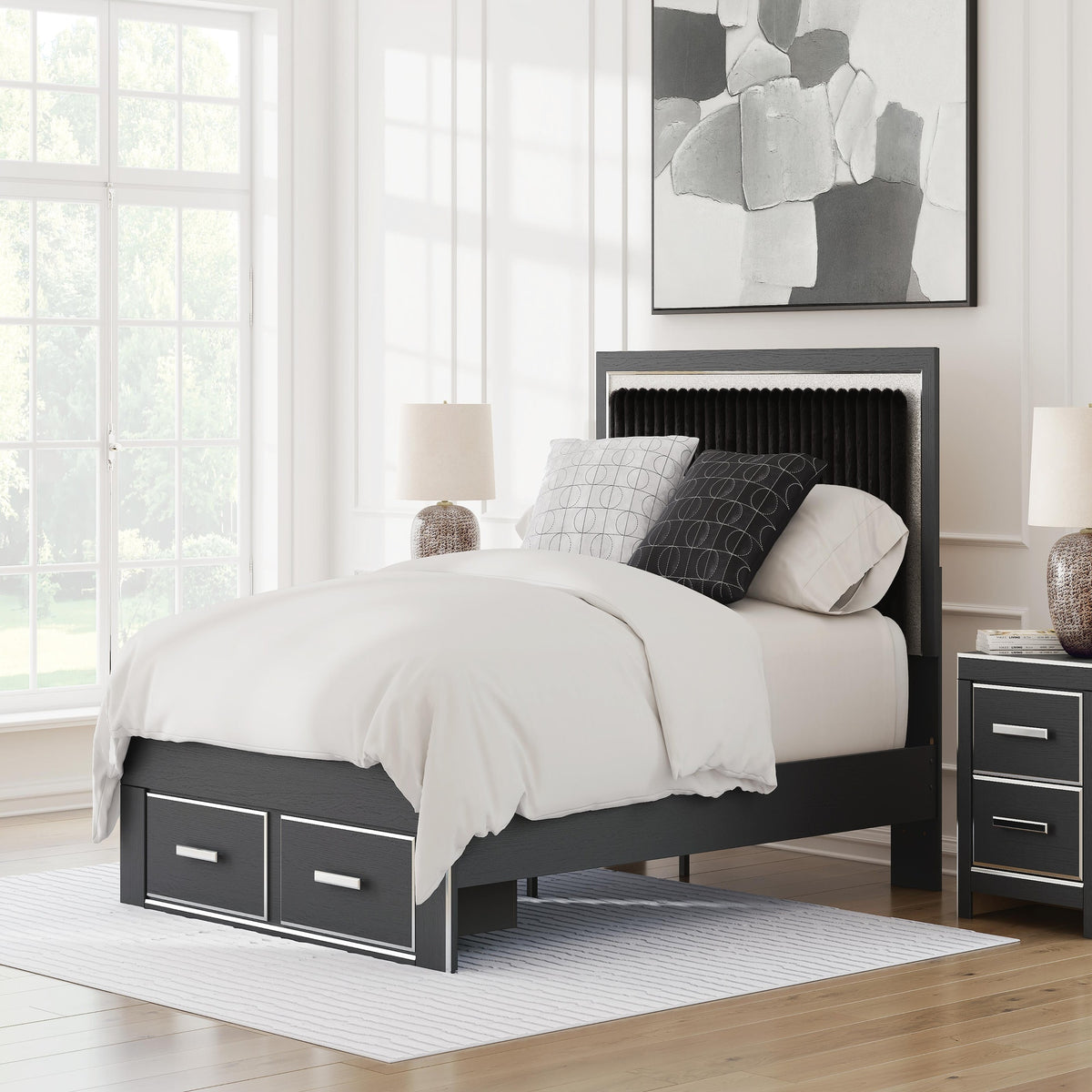 Zuraleus Queen Upholstered Panel Platform Storage Bed, Dresser and Mirror (PCB3380-SI) - Image 17