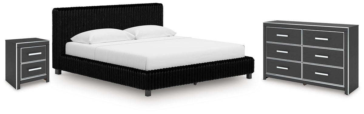 Zuraleus King Upholstered Bed, Dresser and Nightstand (PCB3380-SI)