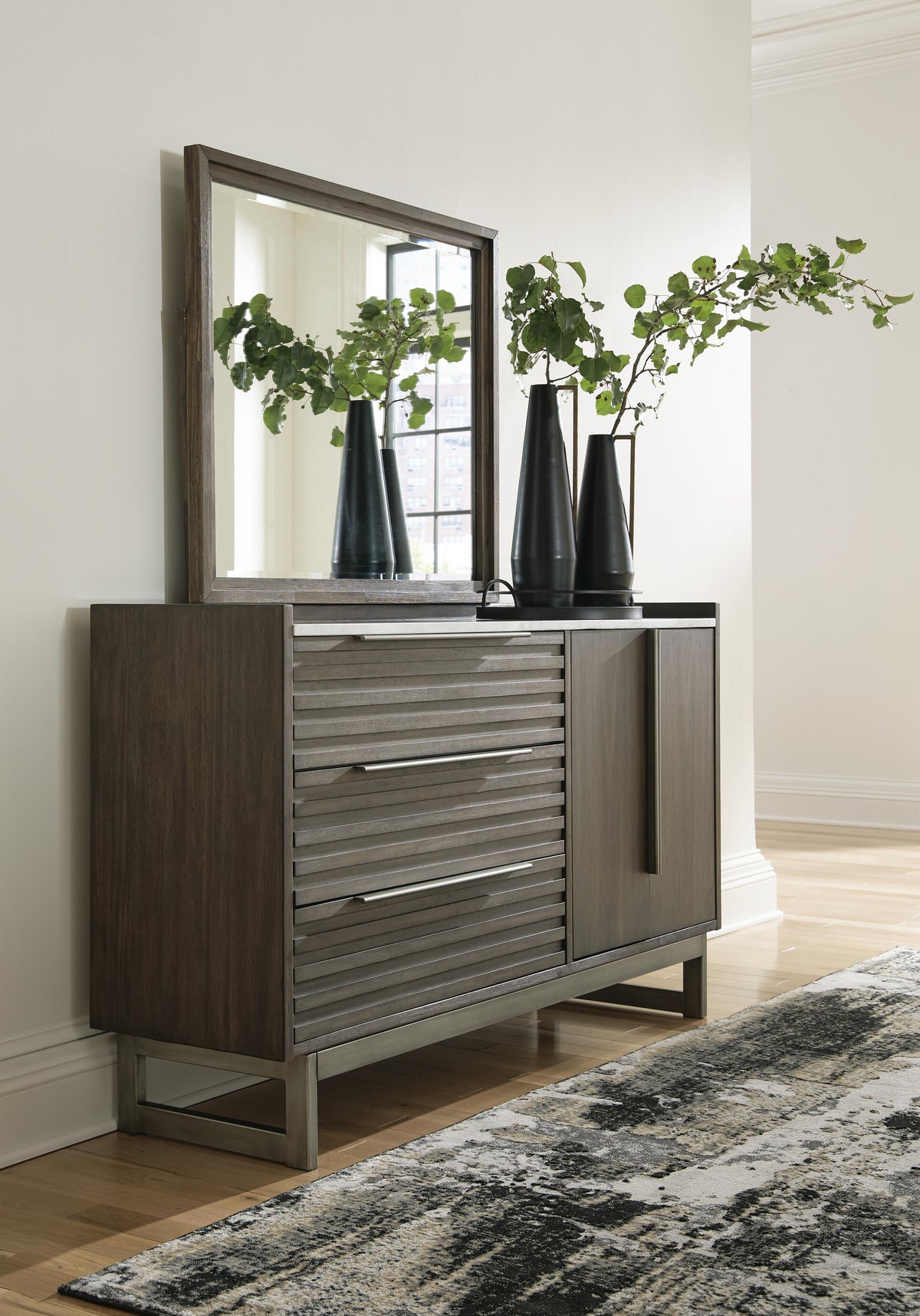 Arkenton Dresser and Mirror - Grayish Brown  (B786-SI) - Image 2