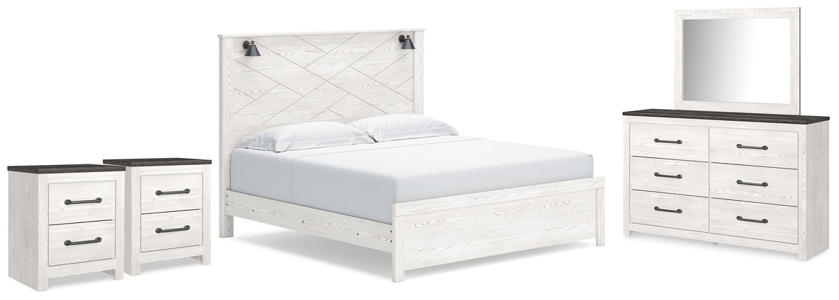 Gerridan Panel Bed, Dresser, Mirror and 2 Nightstands - White/Gray  (B1190-SI)
