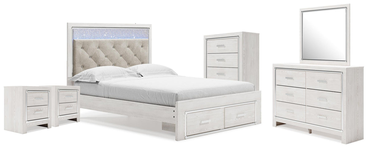 Altyra Storage Bed, Dresser Mirror, Chest and 2 Nightstands - White  (B2640-SI)