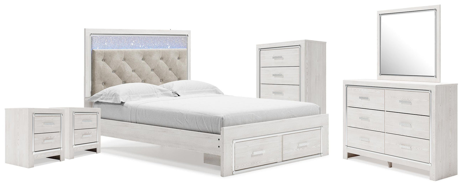 Altyra Storage Bed, Dresser Mirror, Chest and 2 Nightstands - White  (B2640-SI)