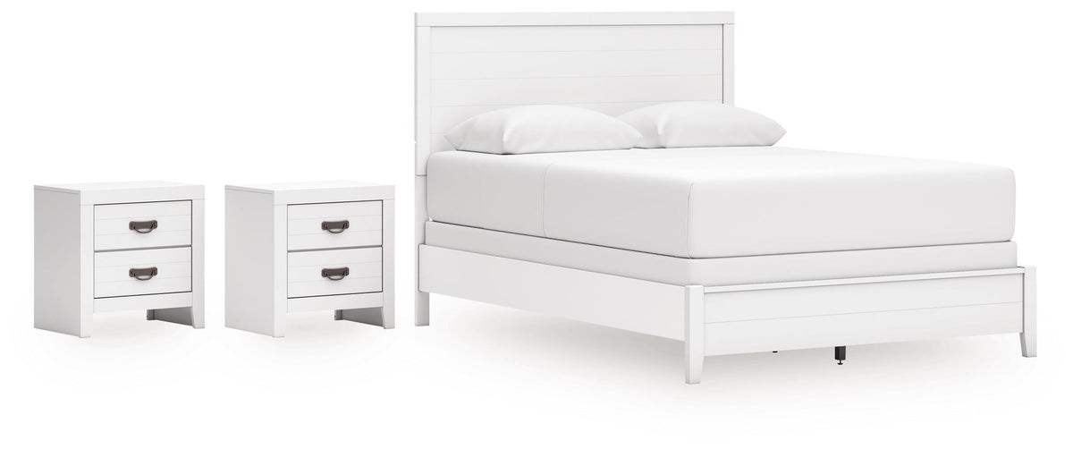 Binterglen Panel Bed and 2 Nightstands - White  (B427-SI)