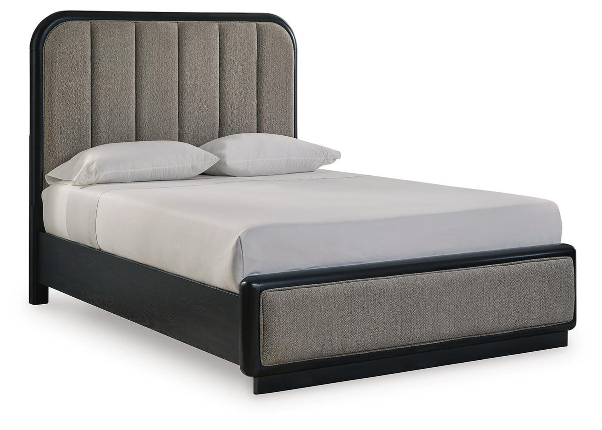 Rowanbeck Upholstered Panel Bed - Gray/Black  (B821-SI)