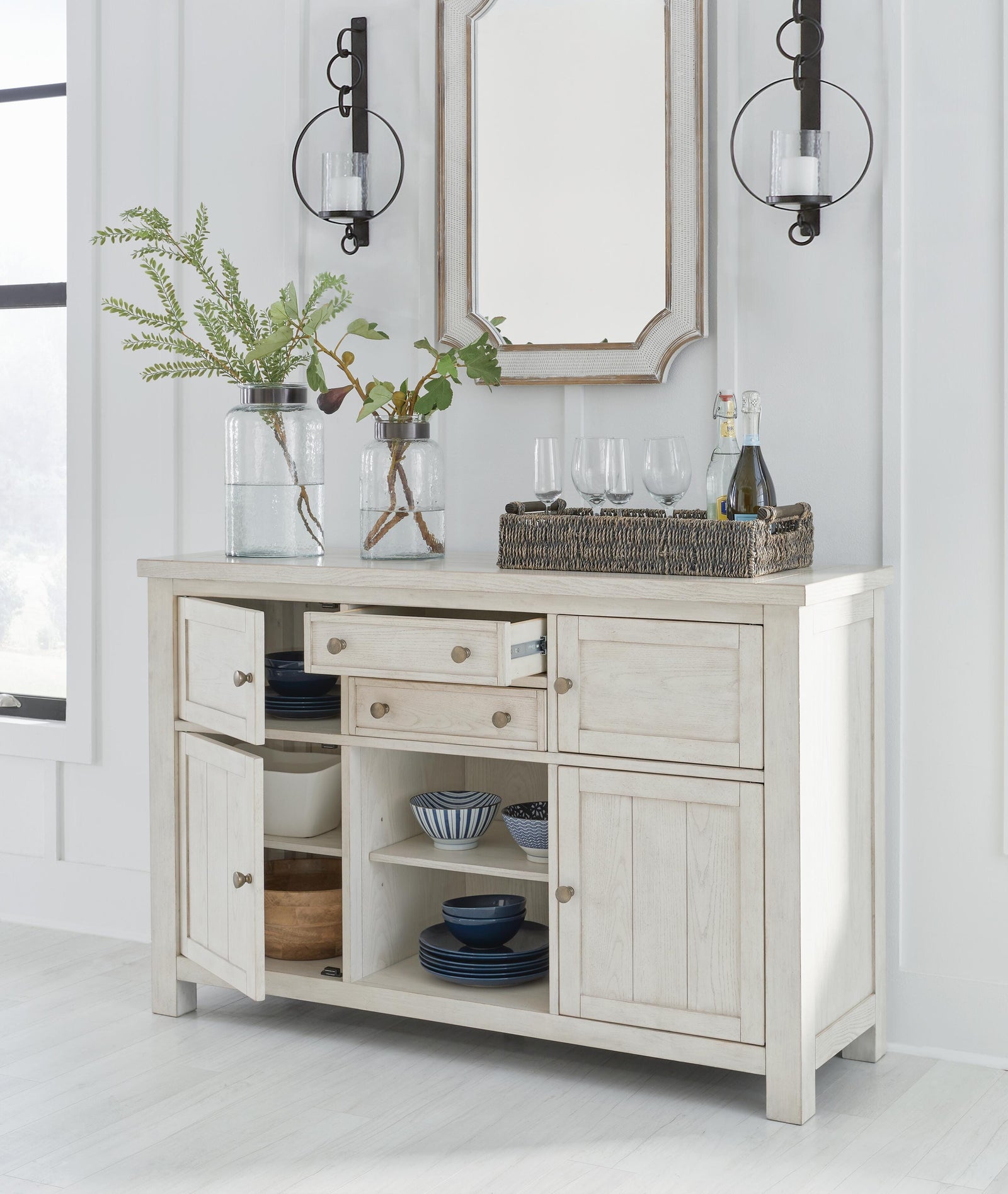 Robbinsdale Counter Height Dining Table, 2 Barstools, Bench and Server (D642-SI) - Image 33
