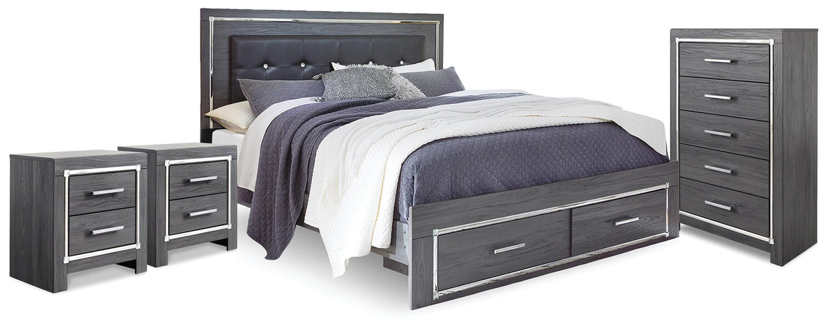 Lodanna Storage Bed, Chest and 2 Nightstands - Gray  (B214-SI)