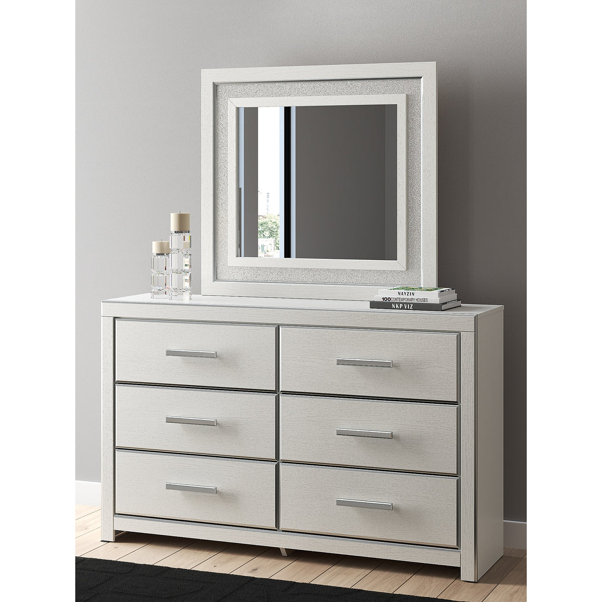 Zuraleus Queen Upholstered Bed, Dresser and Mirror (PCB3381-SI) - Image 15