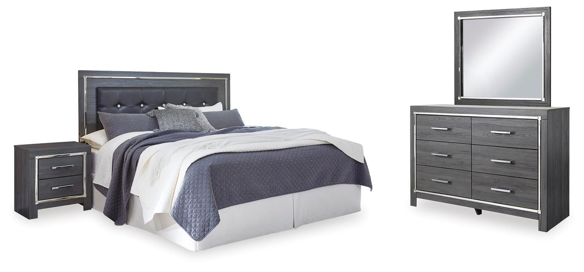 Lodanna Upholstered Panel Headboard, Dresser, Mirror, and Nightstand - Gray  (B214-SI)