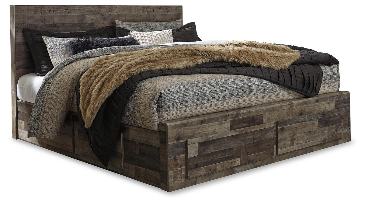 Derekson Panel Bed with 4 Storage Drawers - Multi Gray  (B200-SI)