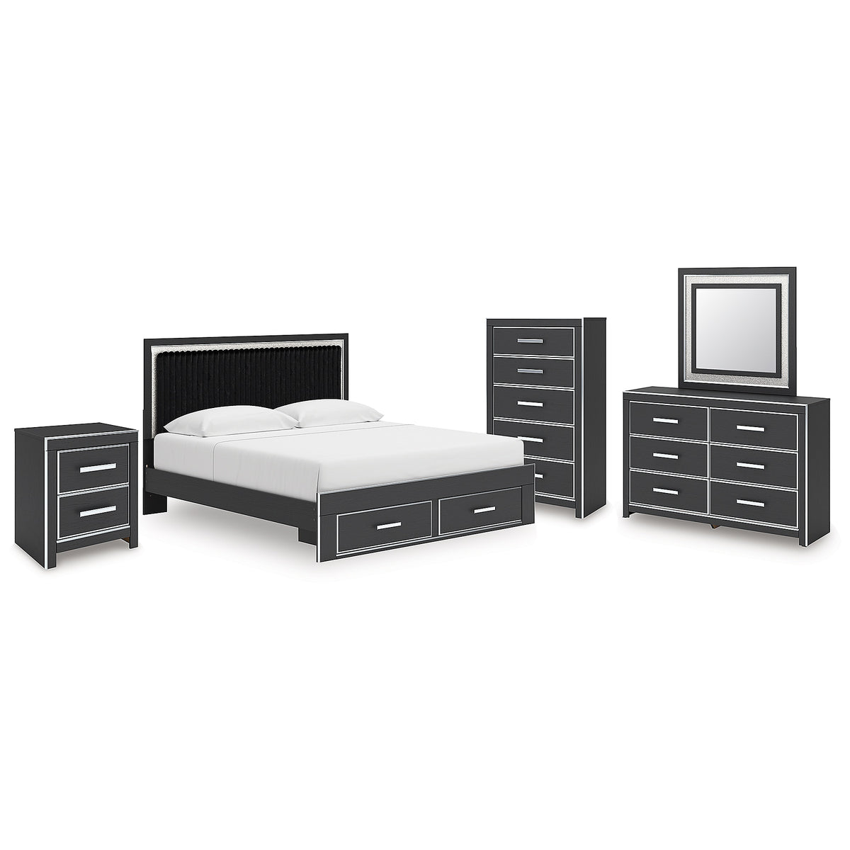 Zuraleus King Storage Bed, Dresser, Mirror, Chest and Nightstand (PCB3380-SI)