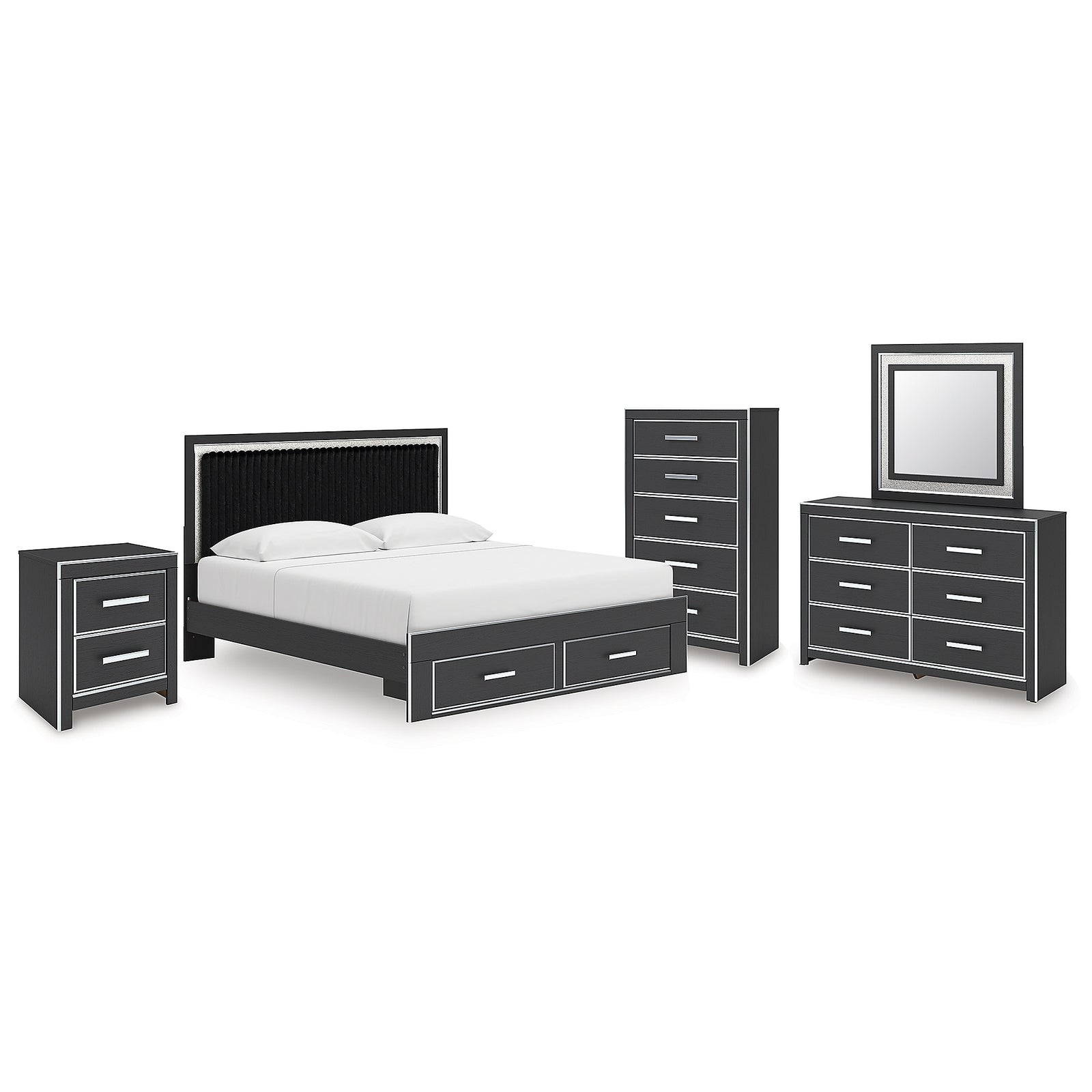 Zuraleus King Storage Bed, Dresser, Mirror, Chest and Nightstand (PCB3380-SI)