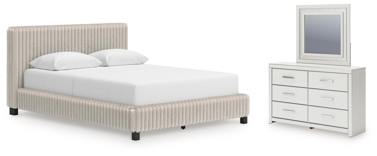 Zuraleus Queen Upholstered Bed, Dresser and Mirror (PCB3381-SI)