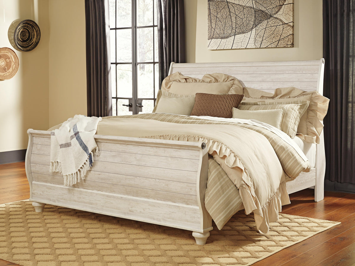 Willowton Sleigh Bed - Whitewash  (B267-SI) - Image 2