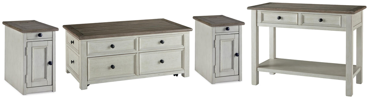 Bolanburg Coffee Table and 2 Chairside End Tables with Console - Two-tone  (T637-SI)
