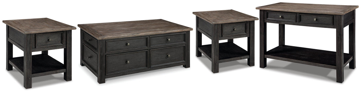 Tyler Creek Coffee Table and 2 End Tables with Console - Grayish Brown/Black  (T736-SI)