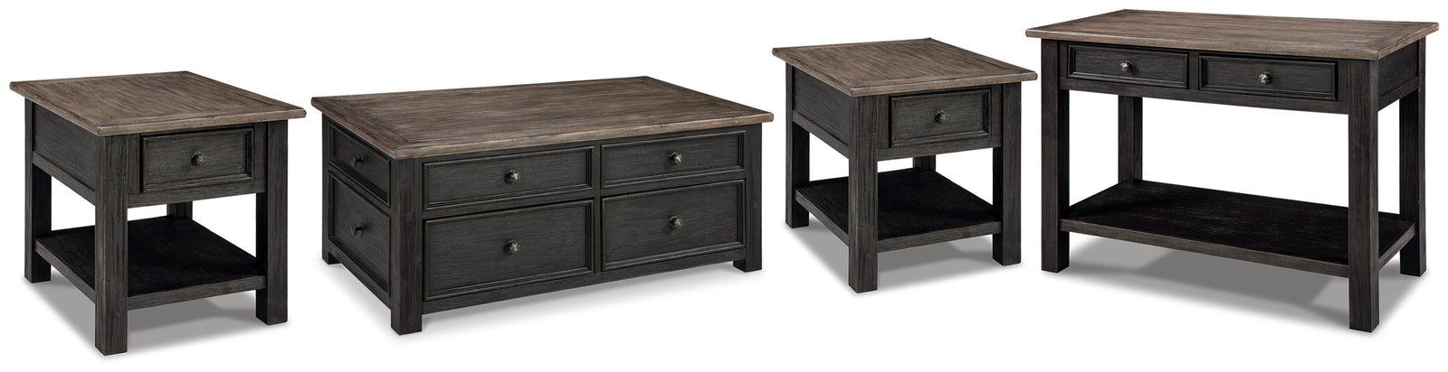 Tyler Creek Coffee Table and 2 End Tables with Console - Grayish Brown/Black  (T736-SI)